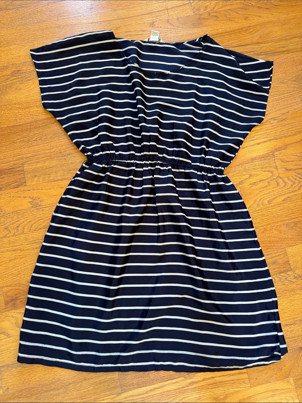 Navy and White Striped Casual Waist-Elastic Dress, size large